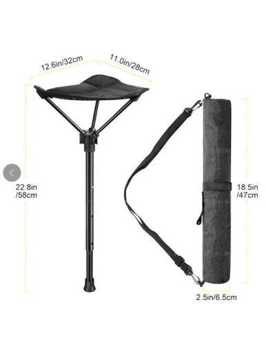 Outdoor Portable Retractable Stool Fishing Summer Hiking Chair Travel Fordable Stool with a triangular seat and a portable tripod base.