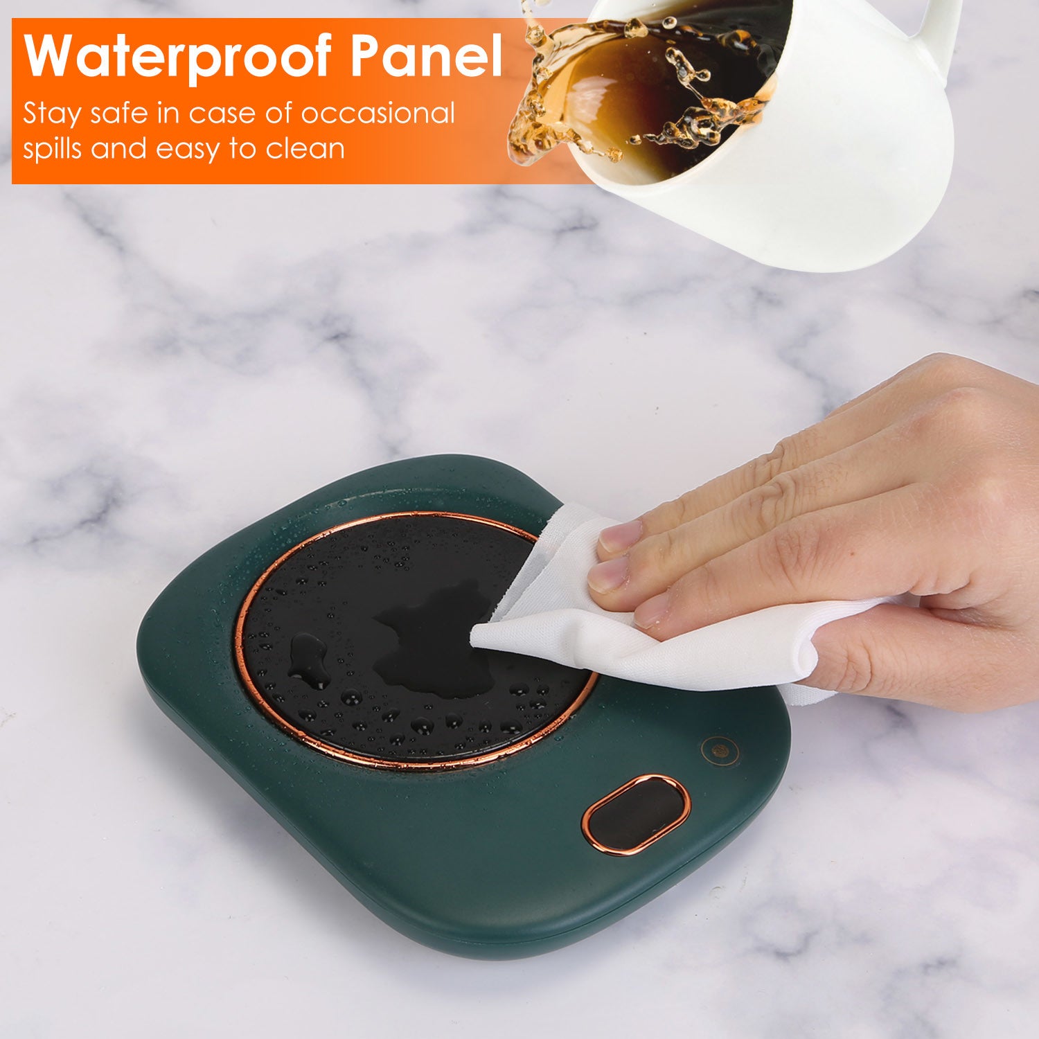 A pink Electric Coffee Mug Warmer for Desk Auto Shut off USB Tea Milk Beverage Cup 3 Temperature Setting with a digital display showing the temperature at 55 degrees Celsius and auto off feature.