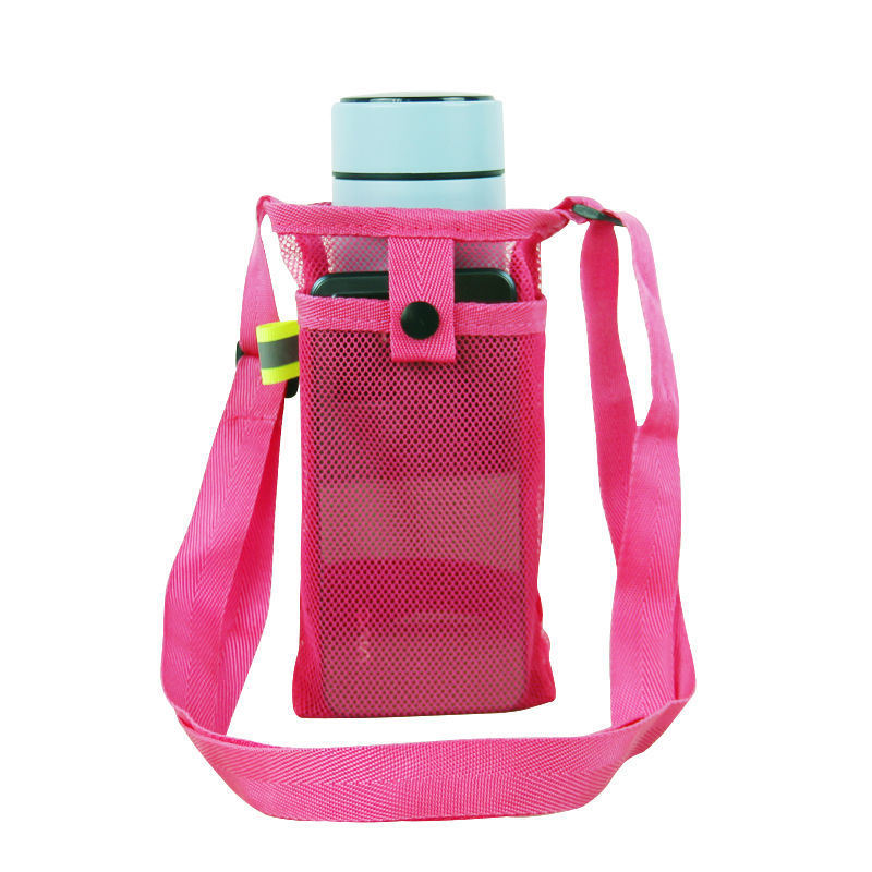 Black mesh Water and Phone bag with a shoulder strap and a blue water bottle partially visible at the top.