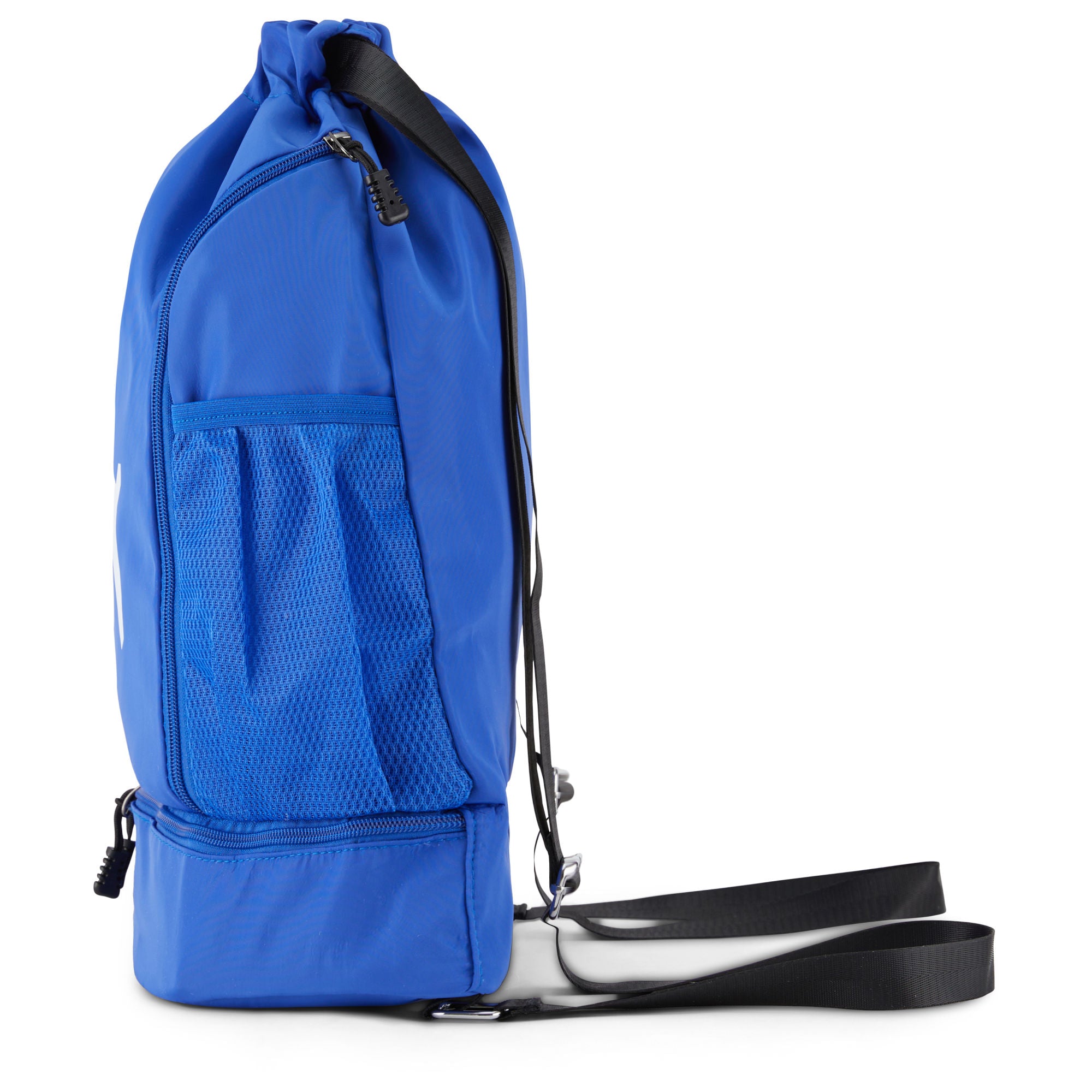 Clarissa GO Bag with a white airplane and suitcase icon, featuring an external pocket and a purple smartphone in a side holder.