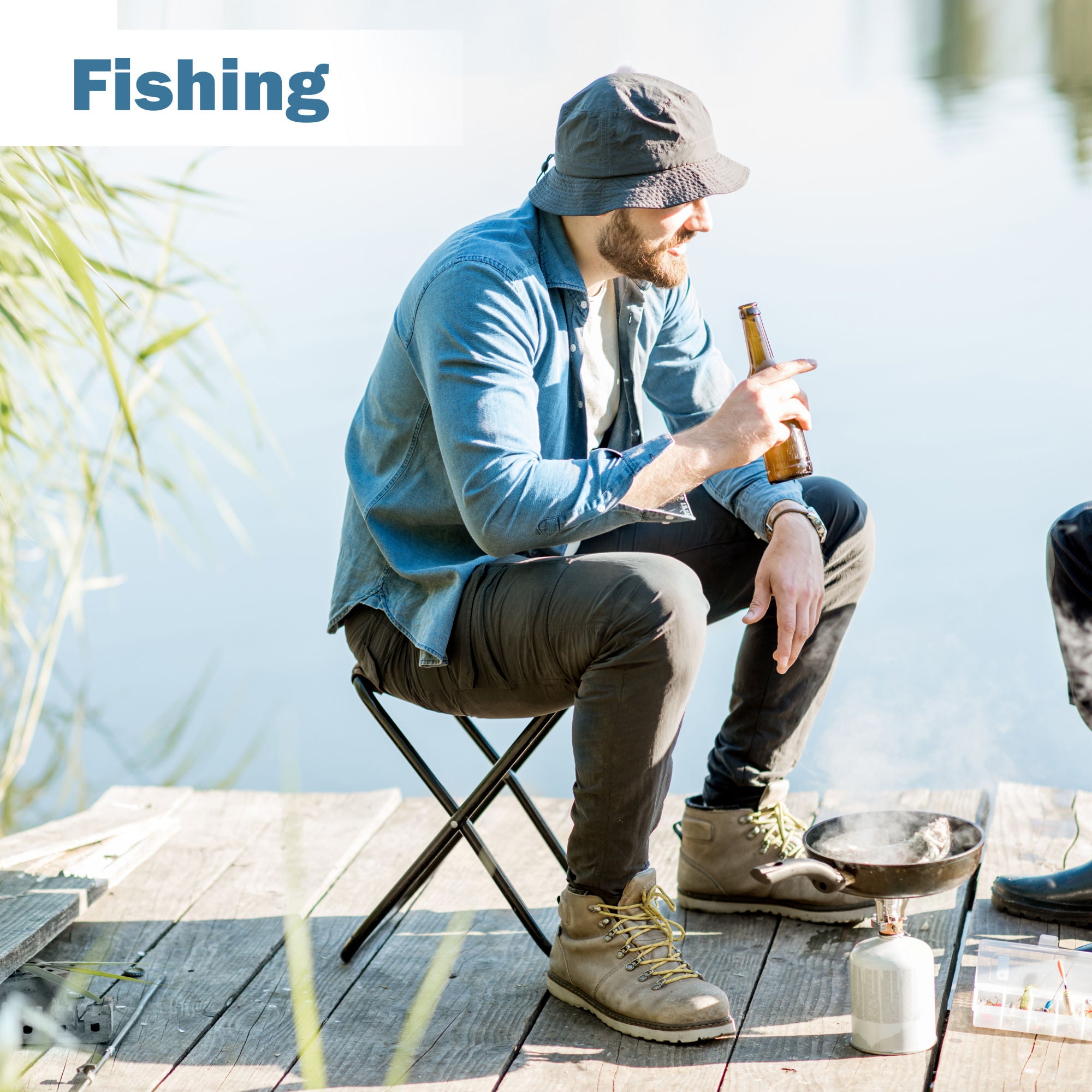 YSSOA Folding Camping Stool with a metal frame, isolated on a white background.
