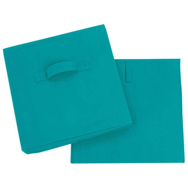 Five black Collapsible Cube Fabric Storage Bins (10.5" x 10.5"), 6 Pack with handles, stacked in a pyramid arrangement on a white background.