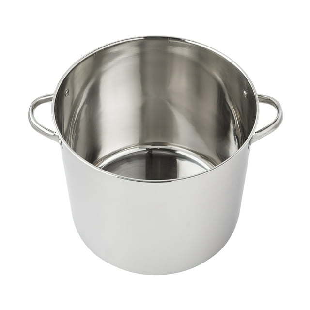 Stainless Steel 20-Quart Stock Pot with Glass Lid isolated on a white background.