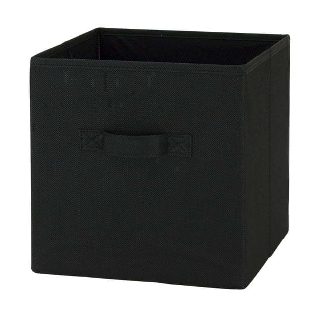 Five black Collapsible Cube Fabric Storage Bins (10.5" x 10.5"), 6 Pack with handles, stacked in a pyramid arrangement on a white background.