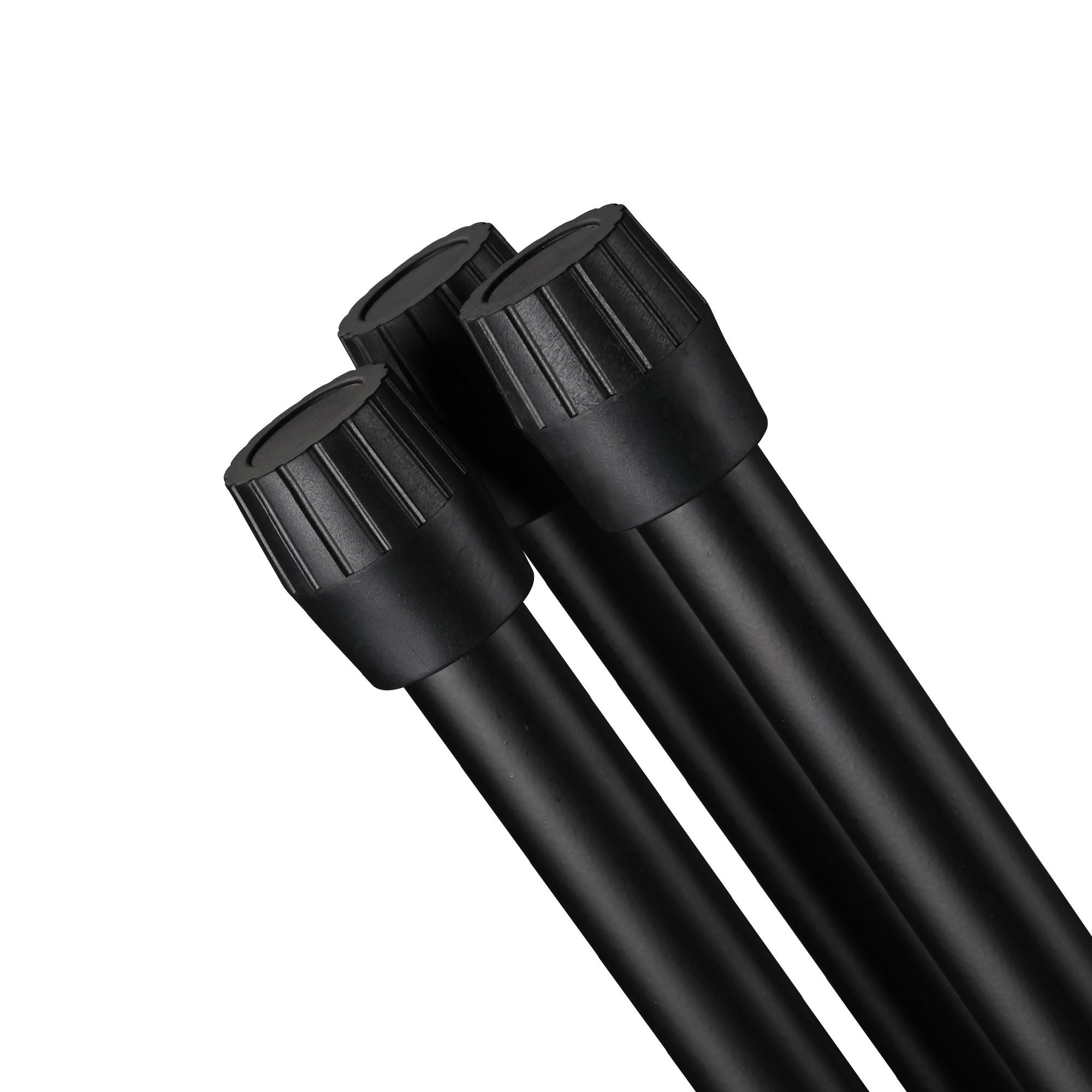 Black Mic Stand w/ Boom Arm 2mic Black with adjustable height and a tripod base isolated on a white background.