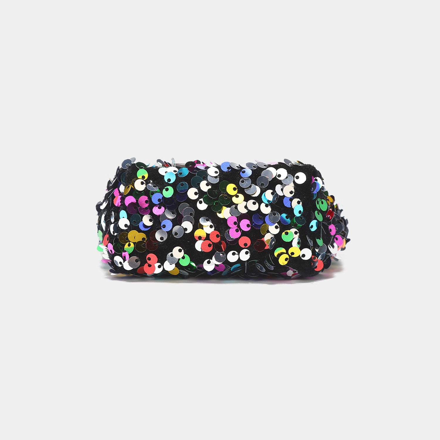 The Nicole Lee USA Sequin Pouch Wristlet Keychain features a black sequin coin purse attached to a red, round keychain holder, combining both fashion and functionality.