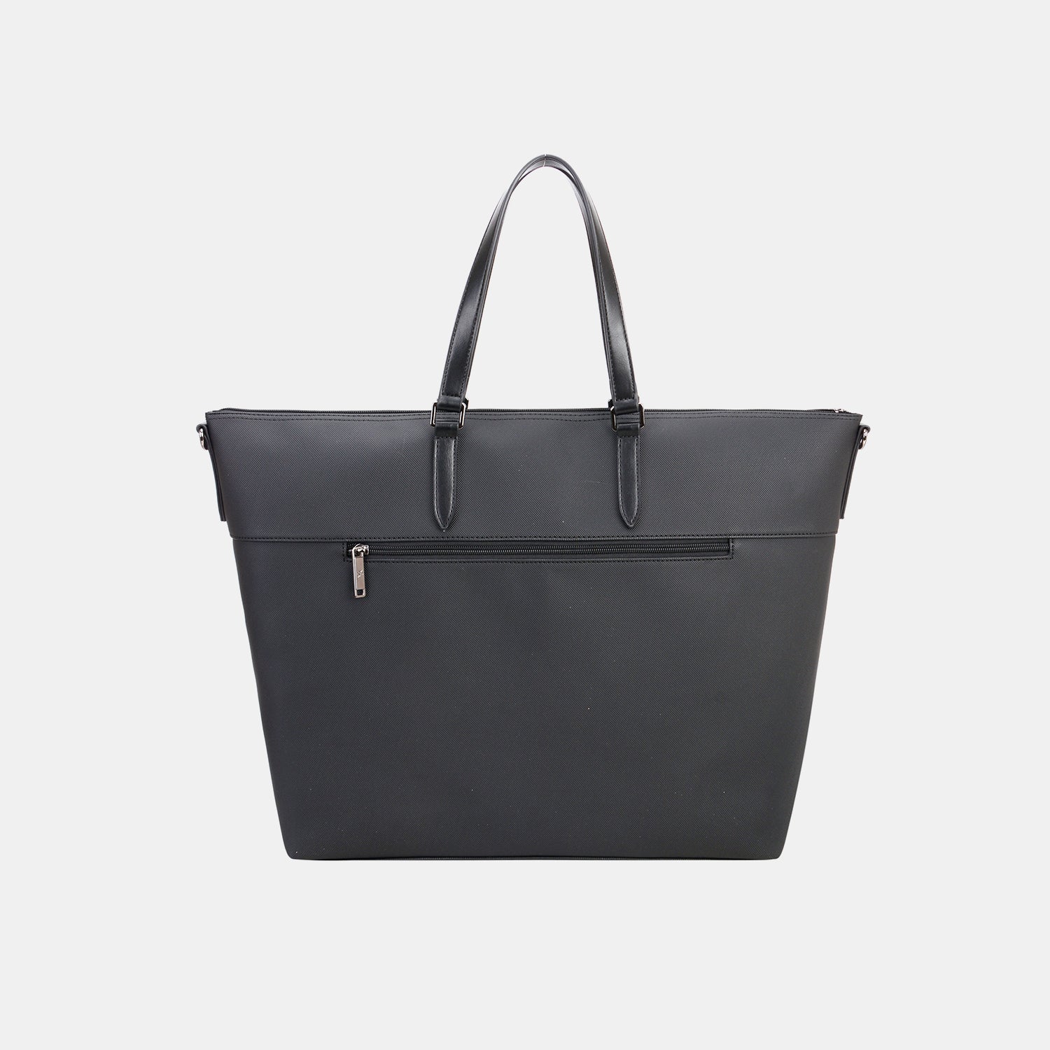 The David Jones PU Leather Large Tote Bag is a stylish and modern accessory, featuring a spacious design in black with two shoulder straps and a discreet logo on the front. Made from durable PU leather, it combines functionality with contemporary elegance.