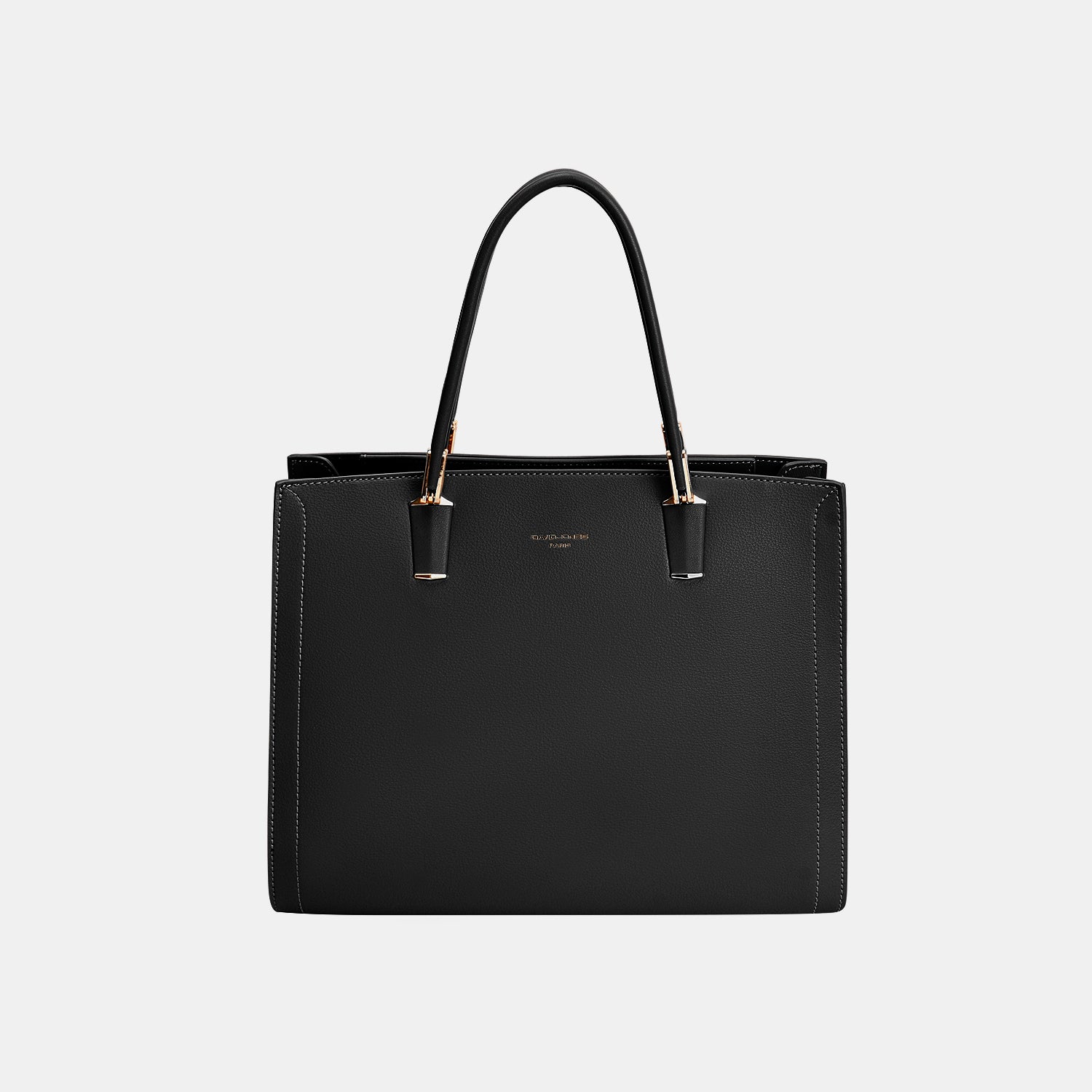 Introducing the David Jones PU Leather Medium Handbag, a chic accessory crafted from tan leather, showcasing dual handles and refined stitching details against a plain background.