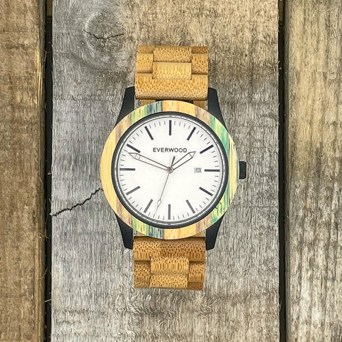 An Inverness - Multi Bamboo Limited Edition wooden watch with a yellow band from Loe.