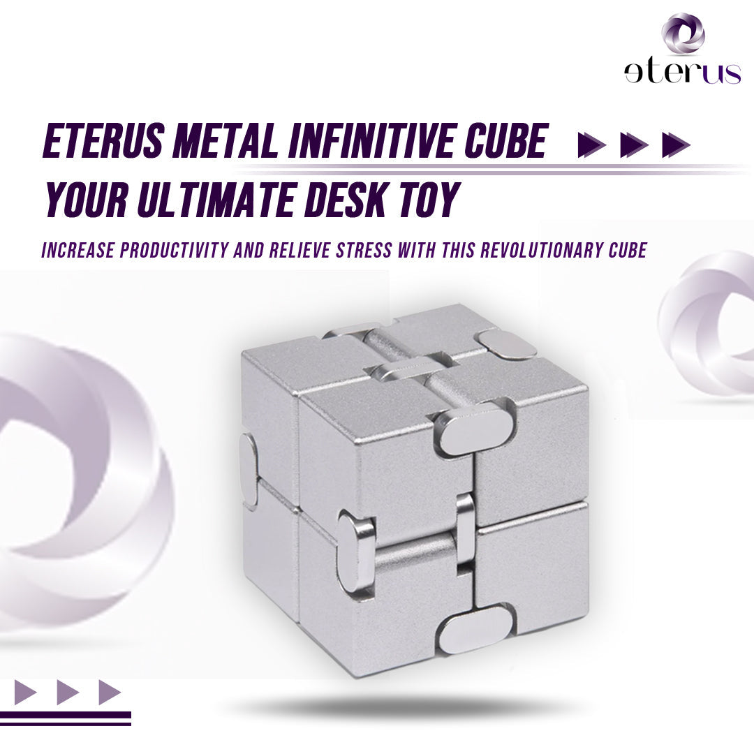 The Metal Infinitive Cube is a stress relief gadget featuring a sleek metallic design and small interconnected blocks that offer endless entertainment and relaxation.