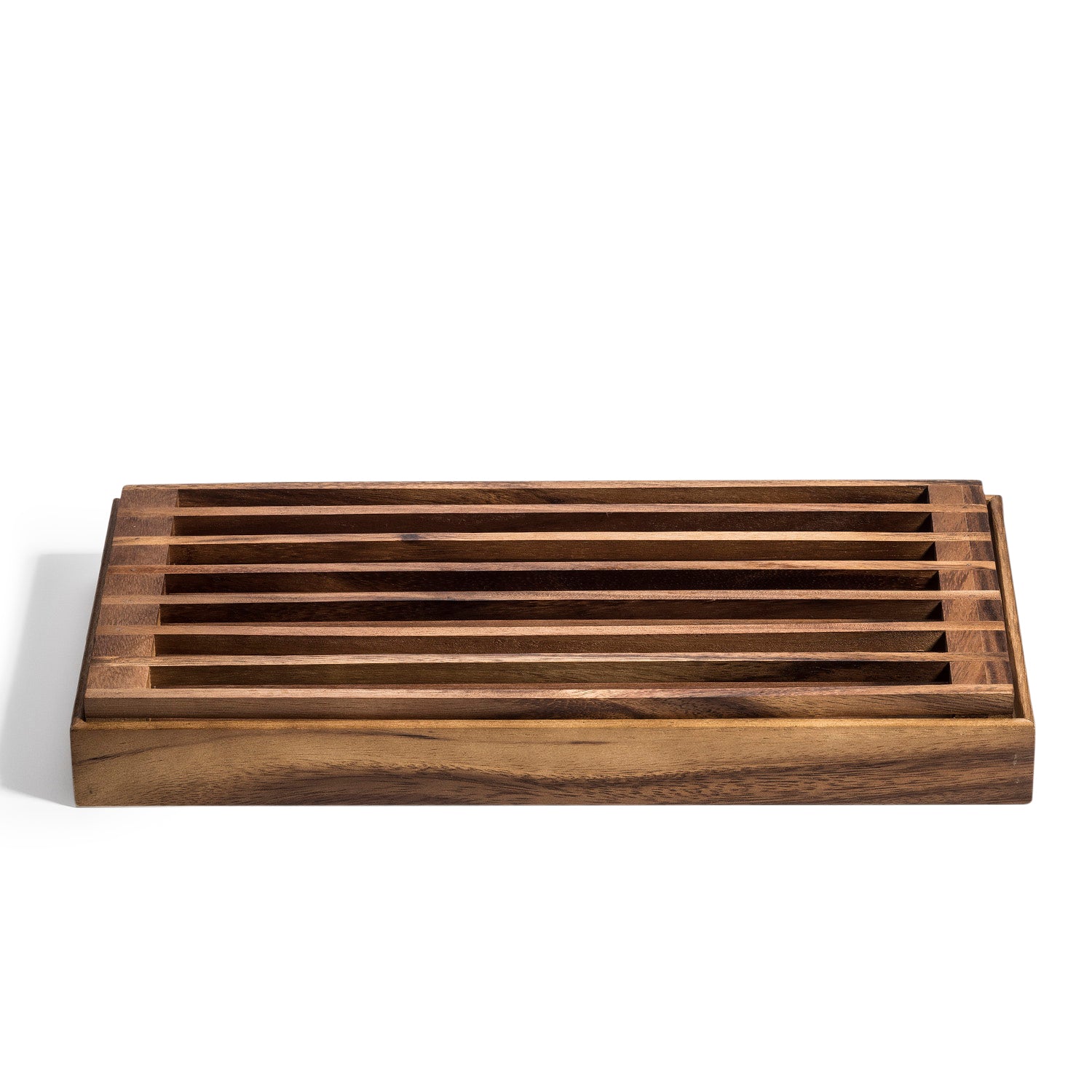 Kronberg Bread Crumb Catcher, a rectangular wooden slatted dish drainer with a smooth finish, crafted from durable Acacia wood for a touch of elegance.