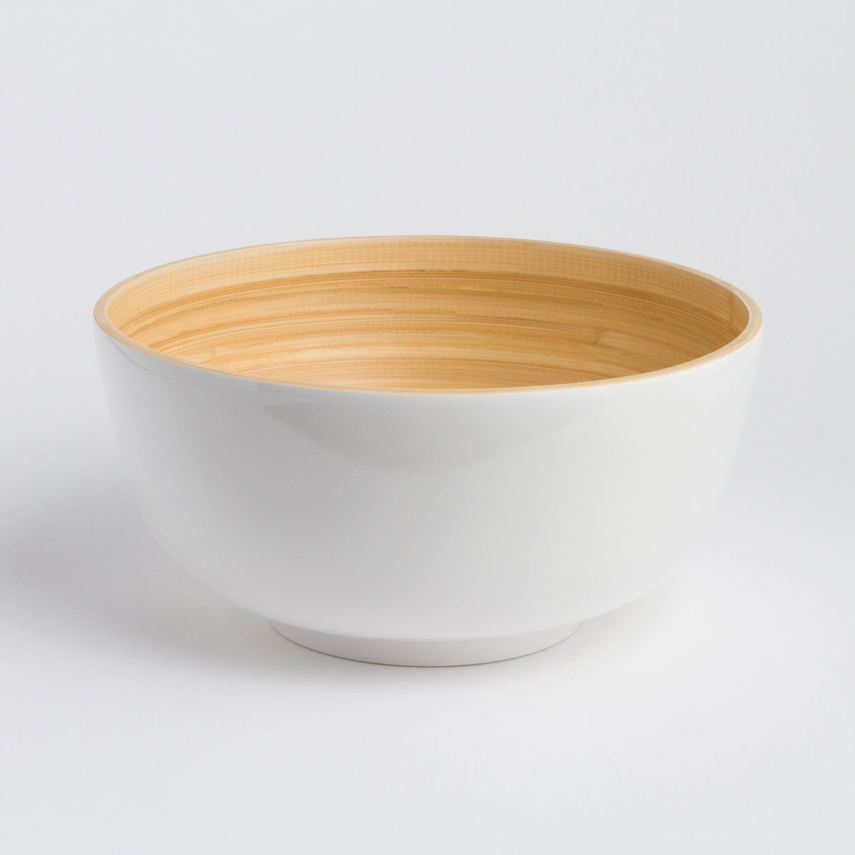 The TCHON Bamboo Salad Bowl (Large) features a cracked grey exterior and a smooth wooden interior, showcasing sustainable design against a plain white background.