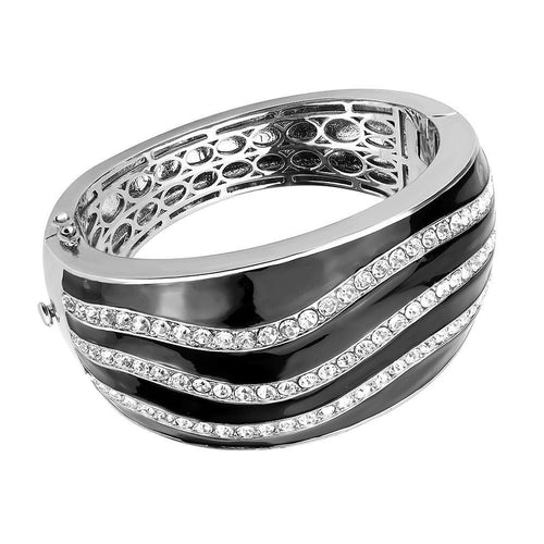 A LO4278 Rhodium Brass Bangle with Top Grade Crystal, available for shipping with a lead time.