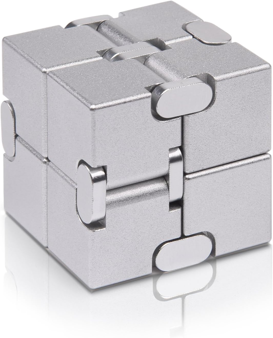 The Metal Infinitive Cube is a stress relief gadget featuring a sleek metallic design and small interconnected blocks that offer endless entertainment and relaxation.