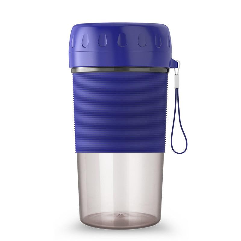 A pink and transparent Portable Personal Juice Blender and Smoothie Maker with a lid featuring a carrying strap, ribbed grip section, and translucent bottom half doubles as a personal wireless juice blender rechargeable via USB.