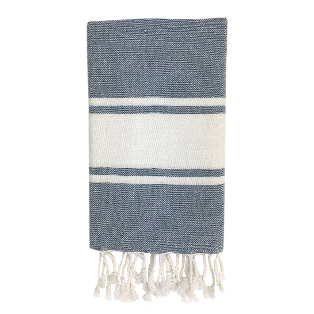 Introducing the Essential Stripe Turkish Hand Towel: crafted from 100% Turkish cotton, this towel combines gray and white stripes with fringed edges and exceptional absorbency.