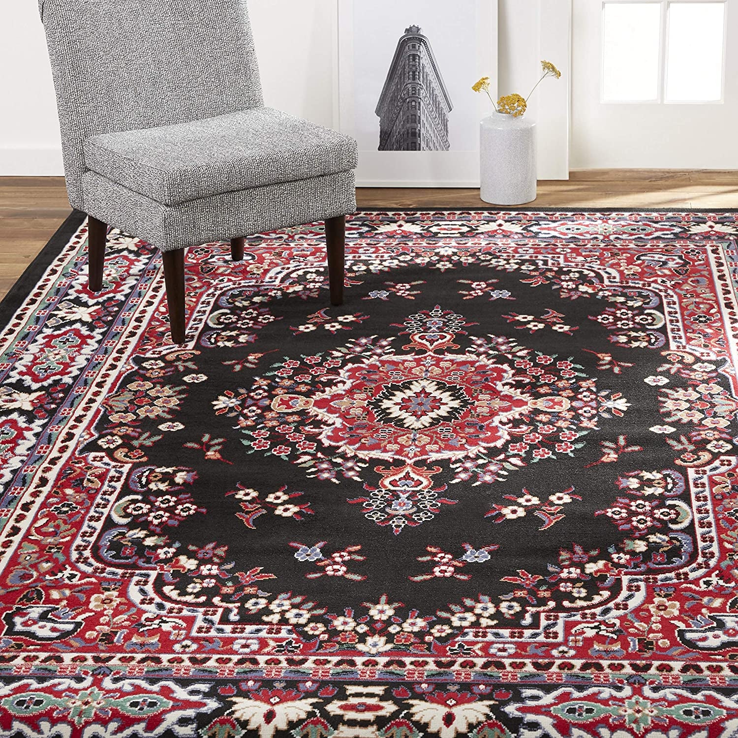 Premium Sakarya Traditional Medallion Border Area Rug, Navy Blue, 21"X35" Rectangle