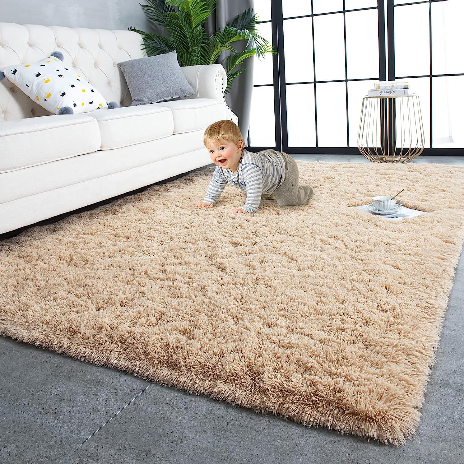 Super Soft Shaggy Rugs Fluffy Carpets, 4X5.9 Feet, Indoor Modern Plush Area Rugs for Living Room Bedroom Kids Room Nursery Home Decor, Upgrade Anti-Skid Durable Rectangular Fuzzy Rug, Black