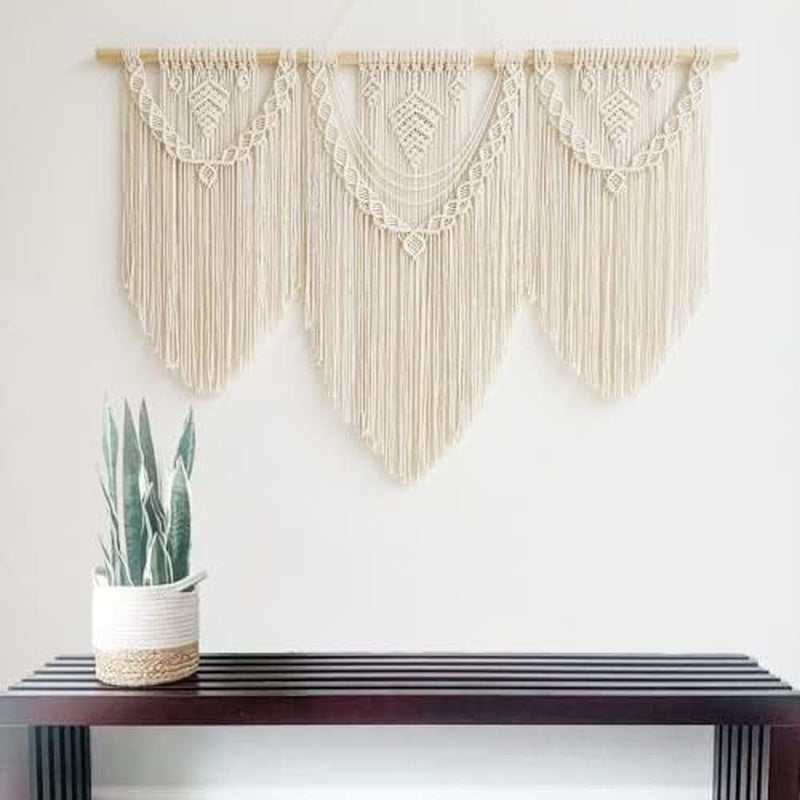 Large Macrame Wall Hanging - Boho Tapestry Macrame Wall Decor Art- Chic Bohemian Handmade Woven Tapestry Home Decoration for Bedroom Living Room Apartment Wedding Party - 43"X32" (Beige-Leaf)