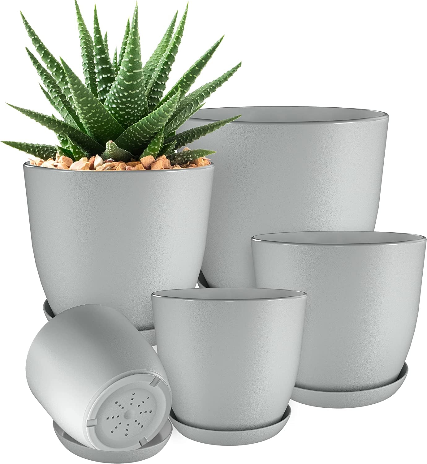 - Plant Pots Indoor with Drainage - 7/6.6/6/5.3/4.8 Inches Home Decor Flower Pots for Indoor Planter - Pack of 5 Plastic Planters for Indoor Plants, Cactus, Succulents Pot - White