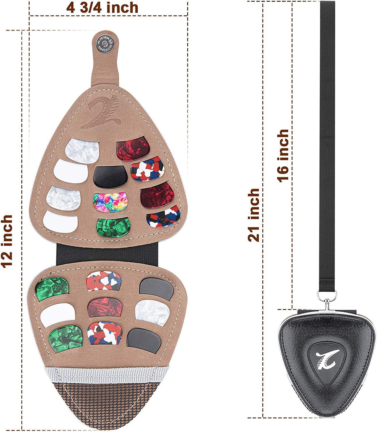 Guitar Picks Holder for Acoustic Electric Guitar, Variety Pack Picks Storage Pouch Box, PU Leather Plectrums Bag with Lanyard, Gift for Guitar Players ( Case Only )