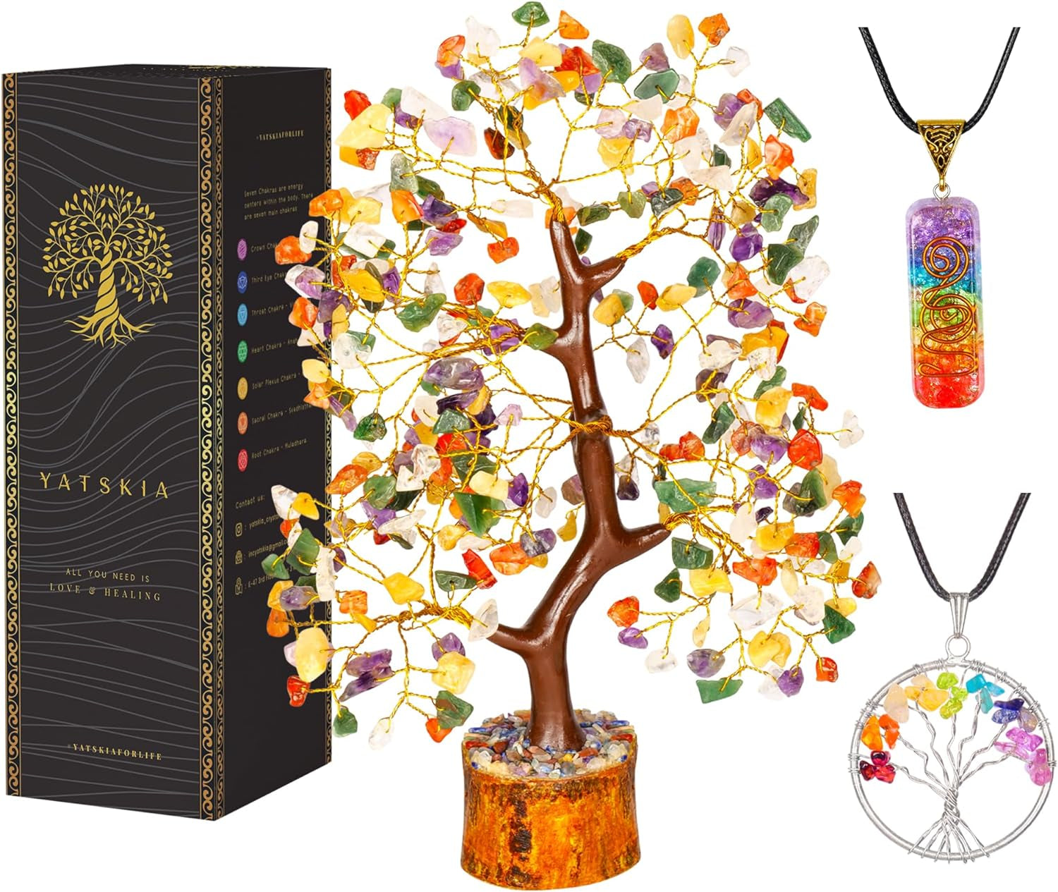 Seven Chakra Tree of Life - Crystal Tree for Positive Energy - Tree of Life Decor - Feng Shui Decor - Spiritual Gifts - 7 Chakra Tree, Money Tree - Stone Tree - Home Decor - Crystal Decor
