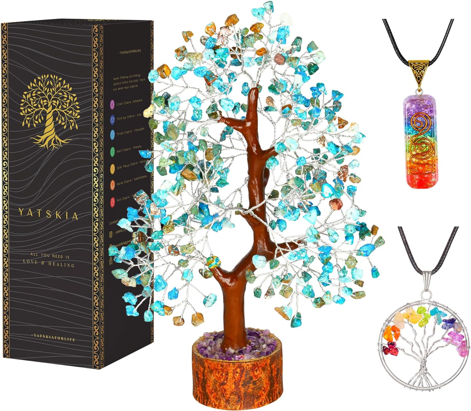 Seven Chakra Tree of Life - Crystal Tree for Positive Energy - Tree of Life Decor - Feng Shui Decor - Spiritual Gifts - 7 Chakra Tree, Money Tree - Stone Tree - Home Decor - Crystal Decor