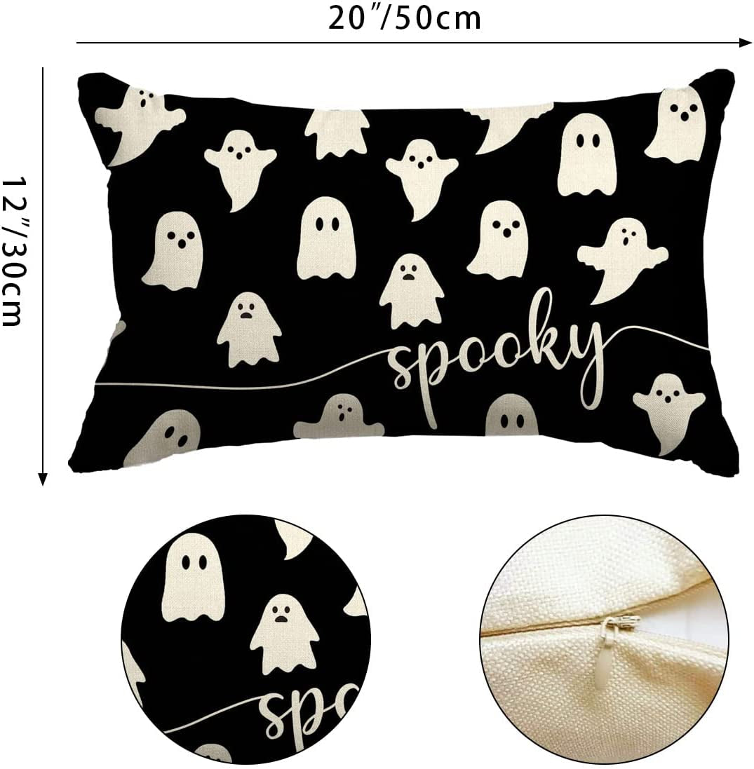 Halloween Pillow Cover 12X20 Set of 2 Ghost Halloween Lumbar Pillow Covers Decorations Outdoor Halloween Pillows Decorative for Halloween Home Decor for Sofa