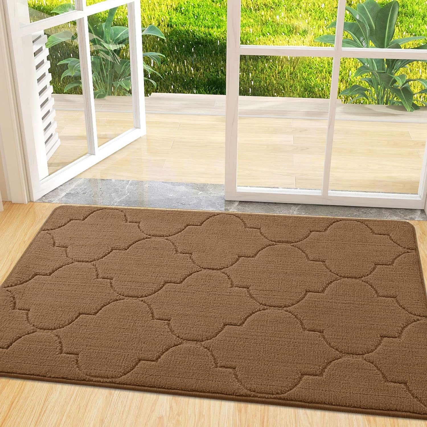 Door Mat, Indoor Mat, Non-Slip, Dirt Resist, Absorbent Entryway Doormat, Low-Profile inside Front Doormats for Entrance (32X20 Inches, Grey)