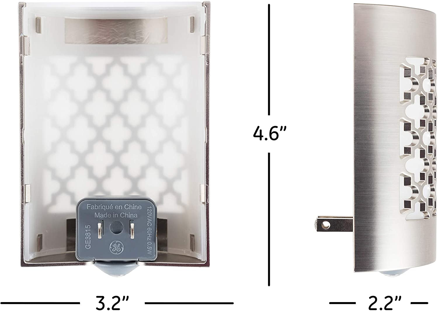 GE Coverlite LED Night Light, Decorative, Plug-In, Smart Dusk-To-Dawn Sensor, Home Décor, Ideal for Bedroom, Bathroom, Kitchen, Hallway, 2 Pack, 46815, Brushed Nickel | Moroccan