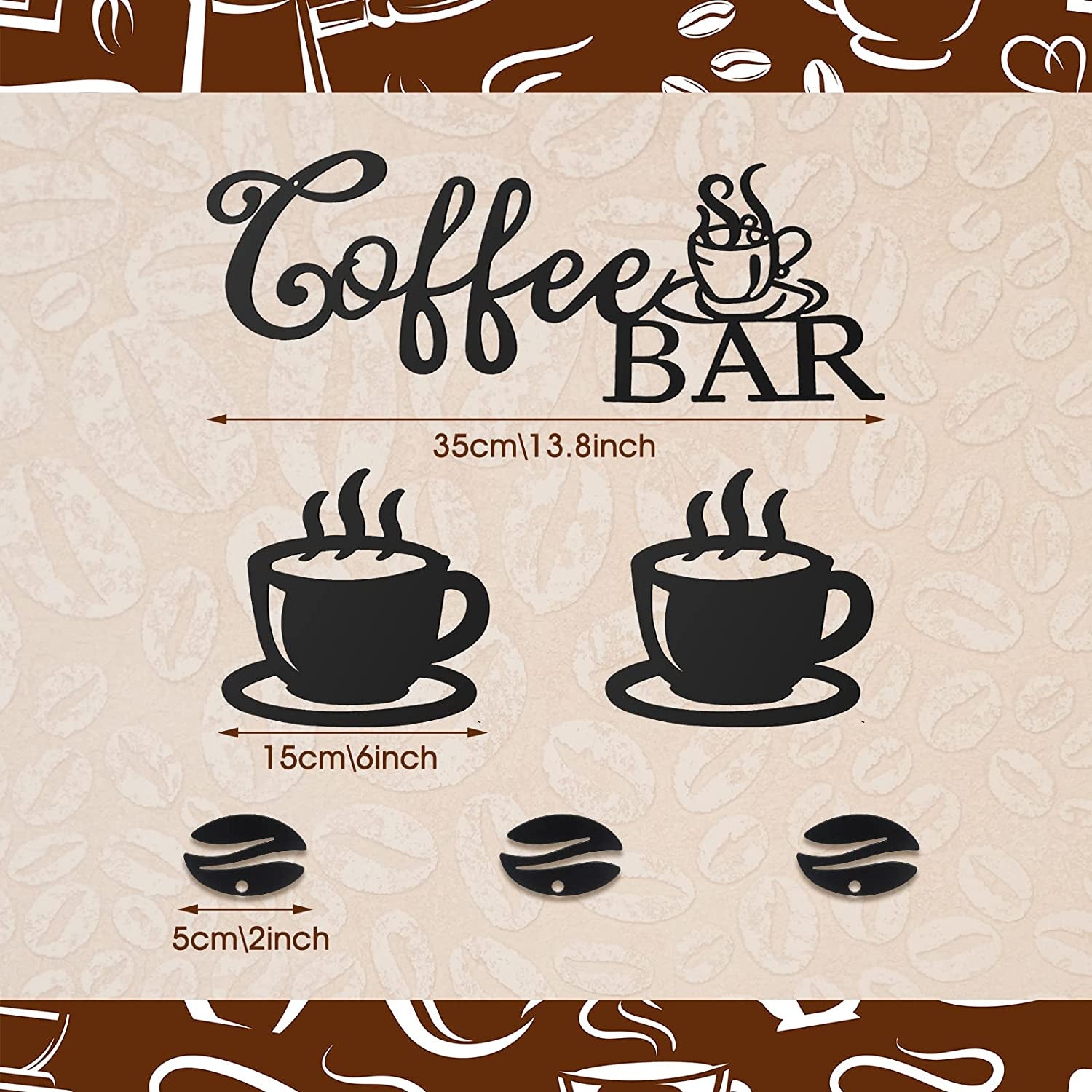 Coffee Bar Rustic Metal Sign Rustic Coffee Bar Hanging Wall Decor Coffee Signs for Coffee Bar Metal Coffee Wall Art for Coffee Bar Home Office Kitchen (Coffee Bar, Bean and Cup Style)