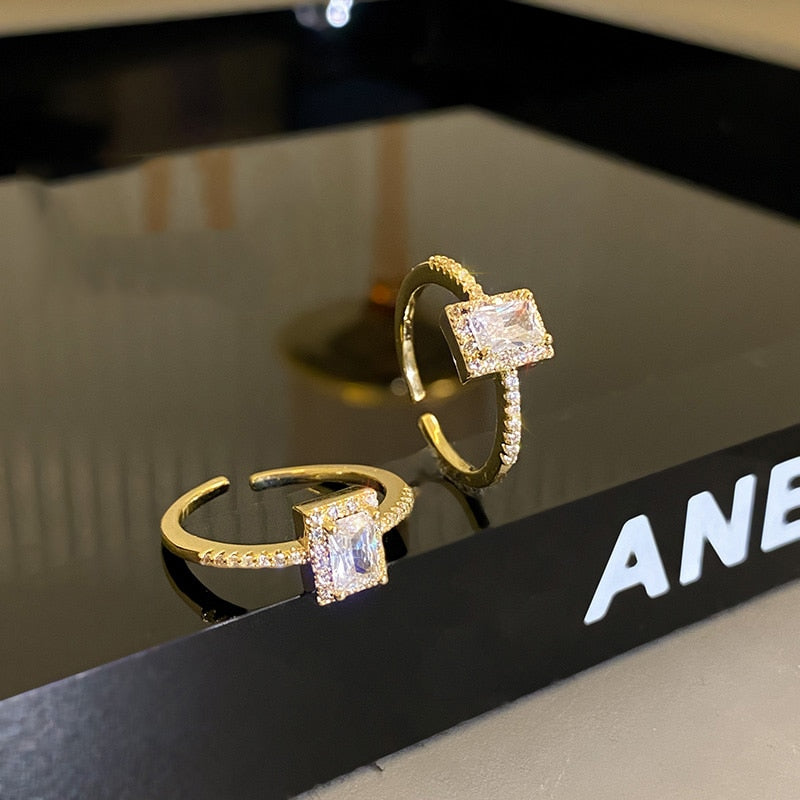 Square Zircon Gold Opening Rings