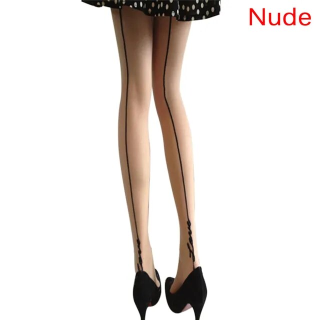 A stylish pair of Sassy Letters Ladies' Tights with black and white stripes.