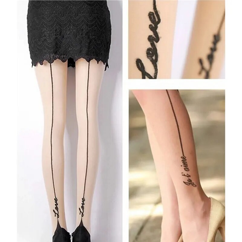 A stylish pair of Sassy Letters Ladies' Tights with black and white stripes.