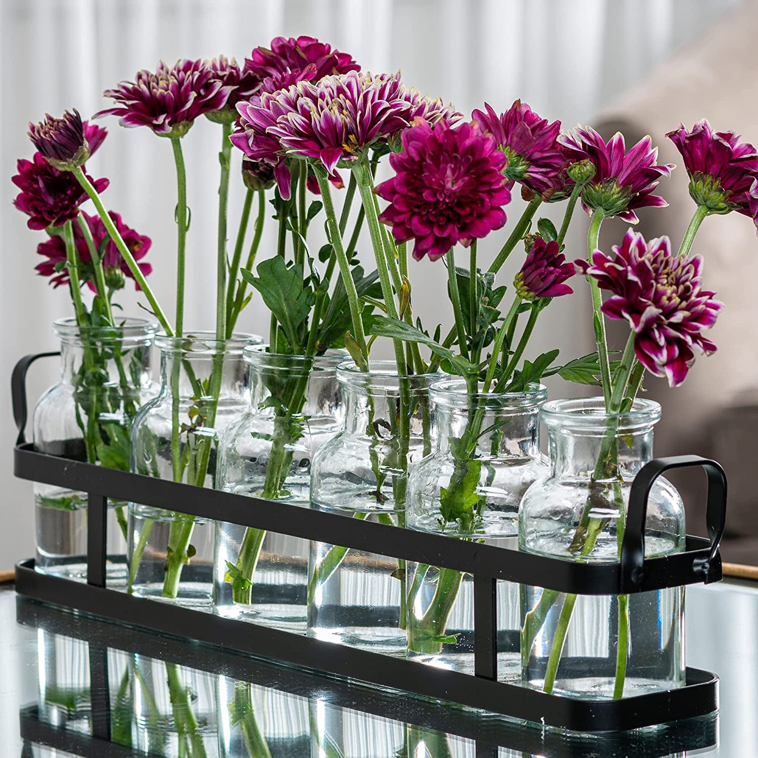 6Pc Glass Flower Vase with Metal Holder, Best Vases for Flowers, Set for Home Decor, Wedding Decorations, Table Decor, Kitchen, Bathroom, Bedroom, Shelf Decor, Best Modern Vase for Flower Arrangement