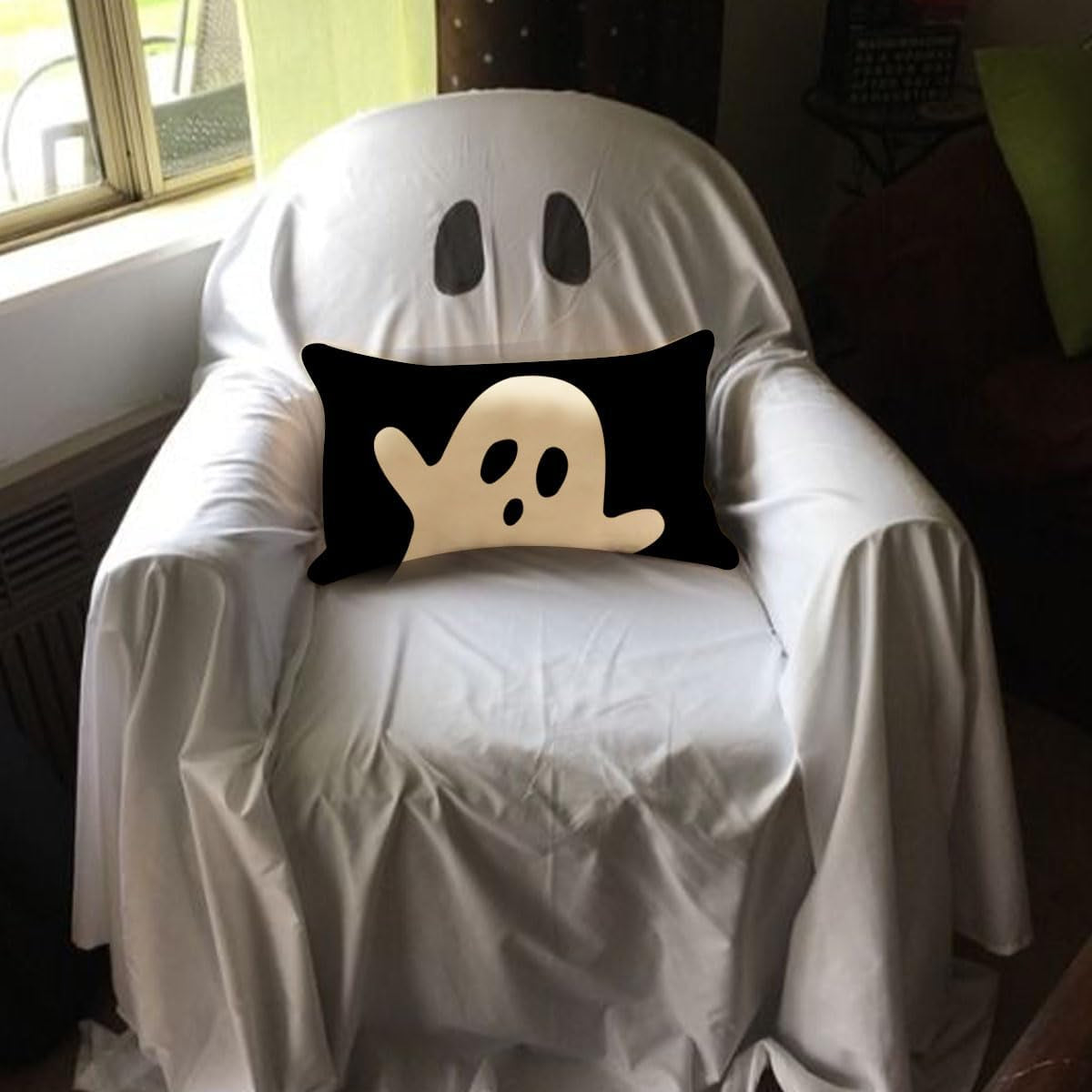 Halloween Pillow Cover 12X20 Set of 2 Ghost Halloween Lumbar Pillow Covers Decorations Outdoor Halloween Pillows Decorative for Halloween Home Decor for Sofa