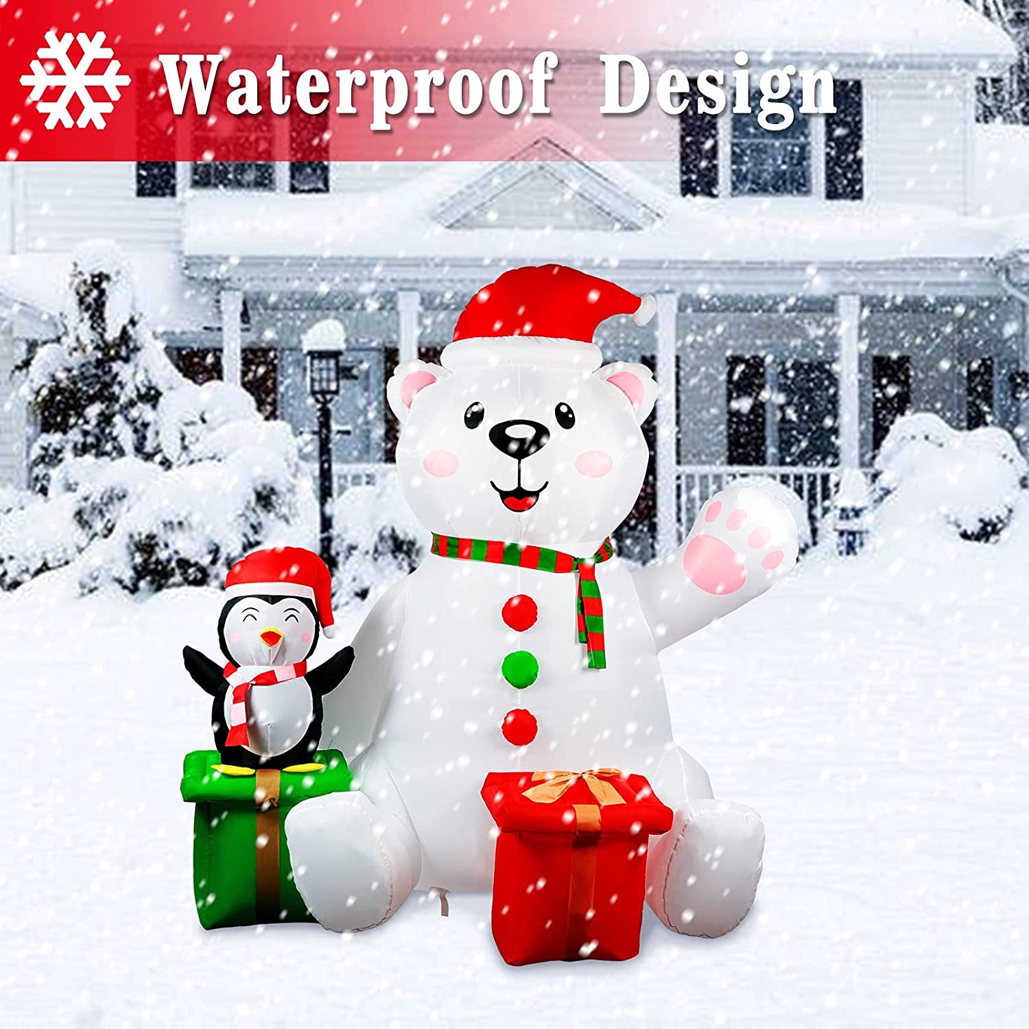 6 Ft Christmas Inflatables Outdoor Decorations, LED Light up Polar Bear and Penguin Inflatable Christmas Blow up Yard Decorations for Garden Lawn Indoor Xmas Holiday Party Decor