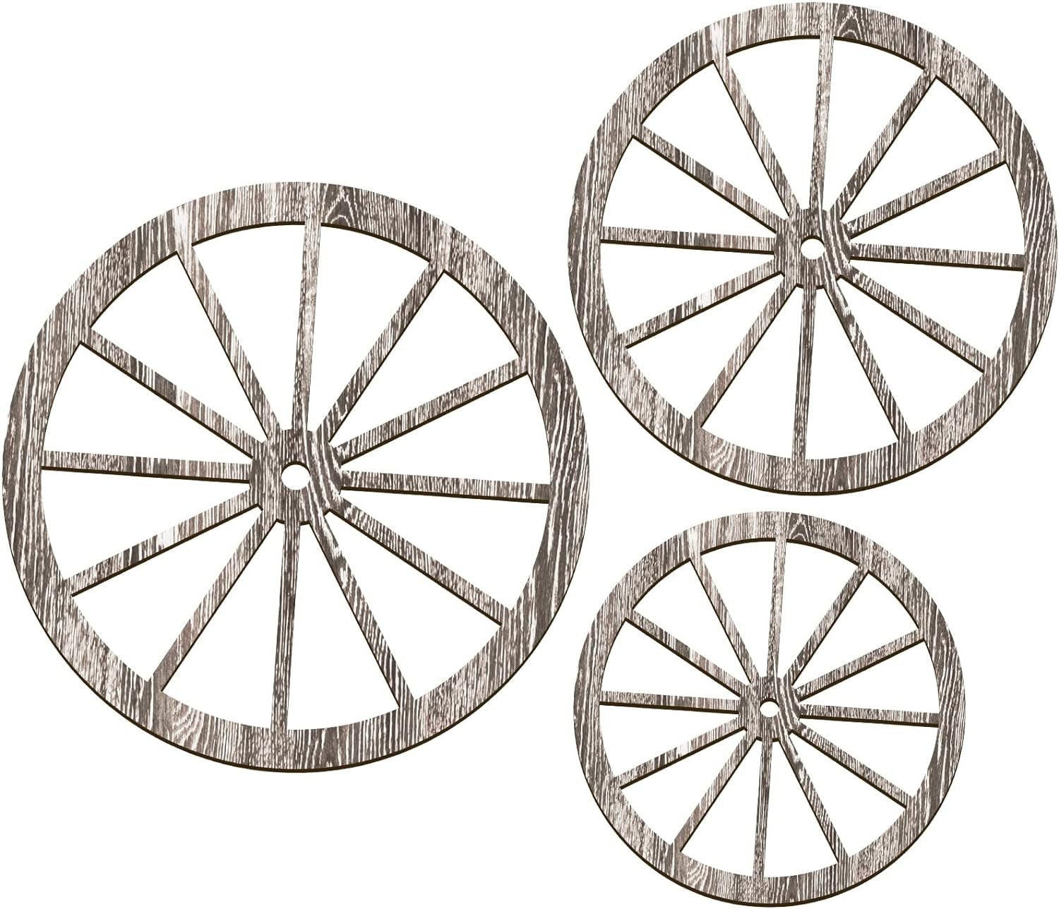 3 Pcs Wooden Wagon Wheel Decor 12/10/8 Inch Old Western Western Wall Decor Farmhouse Wagon Wheels Rustic Yard Wall Art Decor Hanging Decorative Wheels for Garden Home Bar Garage (Dark Brown)