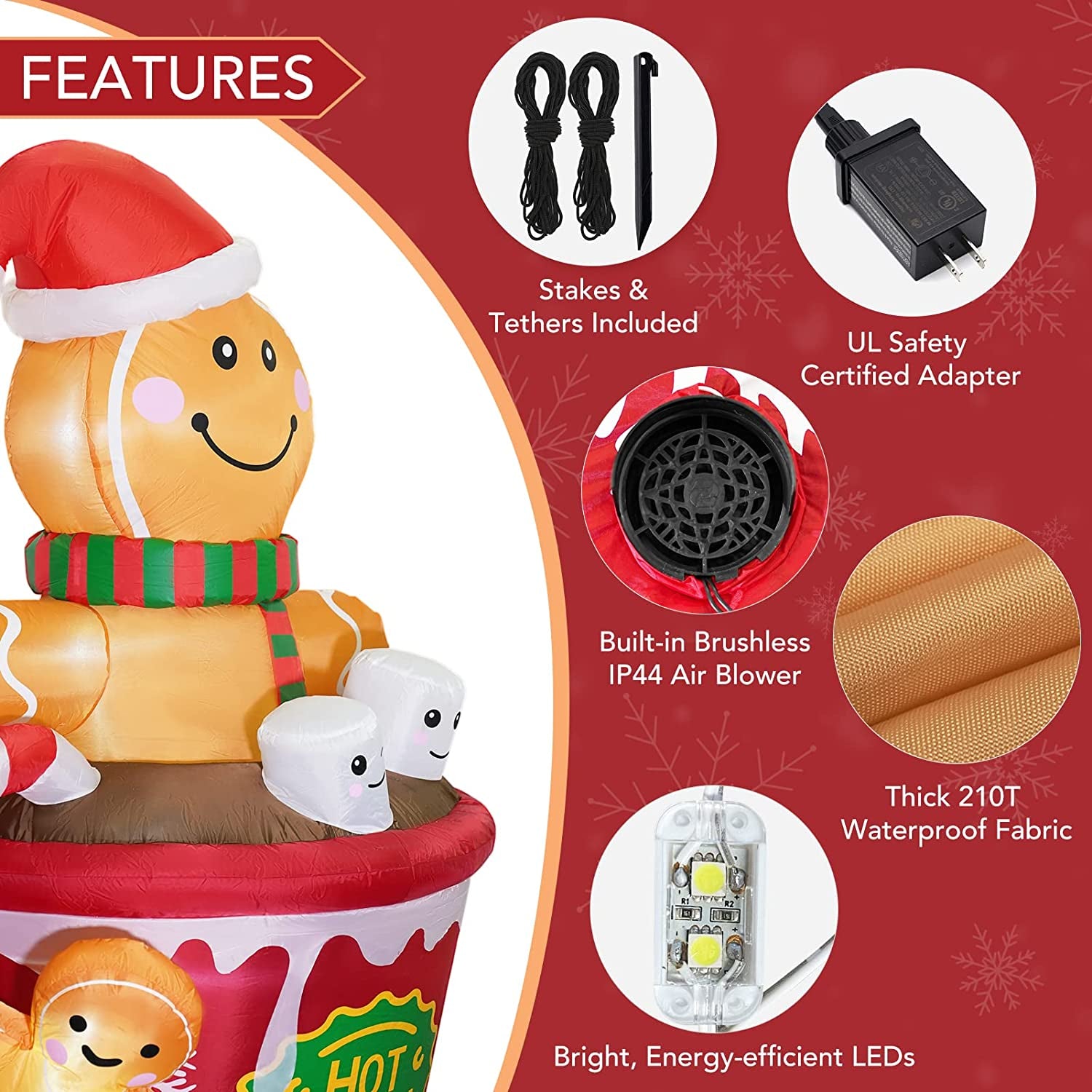 6 FT Christmas Inflatables Outdoor Decorations, Cute Christmas Blow up Yard Decorations Gingerbread Man in Hot Cocoa Mug Scene for Garden Lawn Xmas Decor