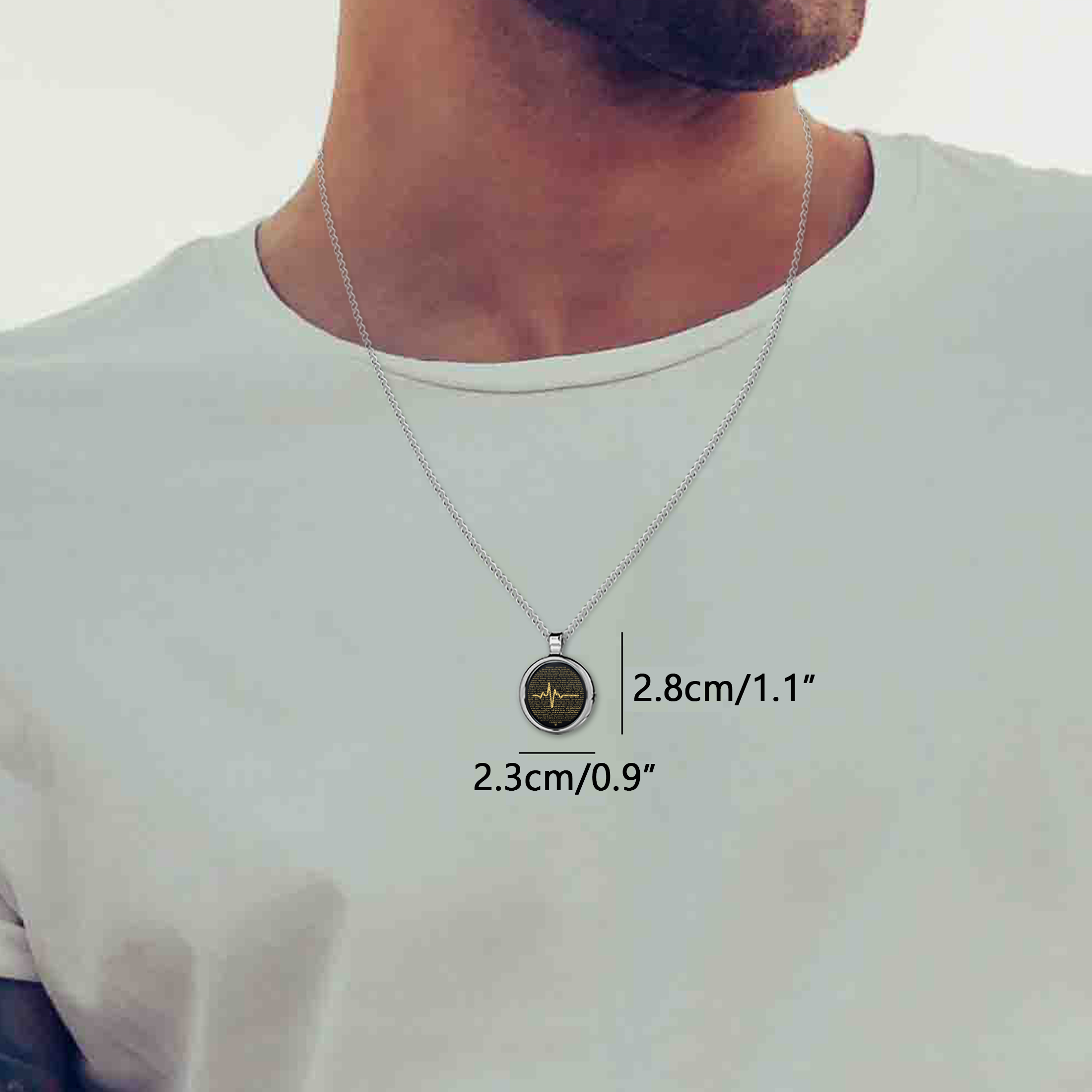 An ornate His Heartbeat of Love Necklace Over 100 Languages I Love You Pendant with golden text in various languages and scripts expressing "I Love You" on a textured background, making it a romantic gift.