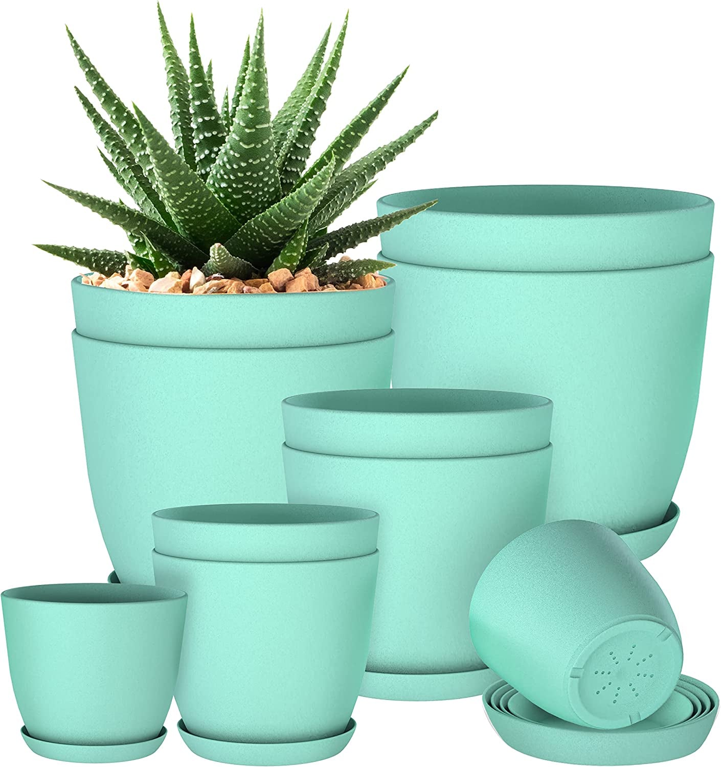 - Plant Pots Indoor with Drainage - 7/6.6/6/5.3/4.8 Inches Home Decor Flower Pots for Indoor Planter - Pack of 5 Plastic Planters for Indoor Plants, Cactus, Succulents Pot - White