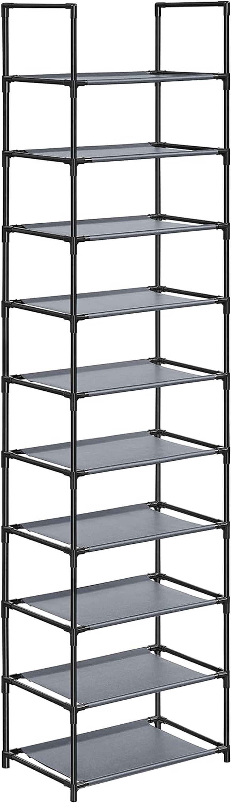 Shoe Rack, 10 Tier Shoe Shelf, Shoe Storage Organizer, Space-Saving, 13 X 13 X 68.1 Inches, Metal Frame, Non-Woven Fabric Shelves, for Entryway, Bedroom, Grey ULSR110G01