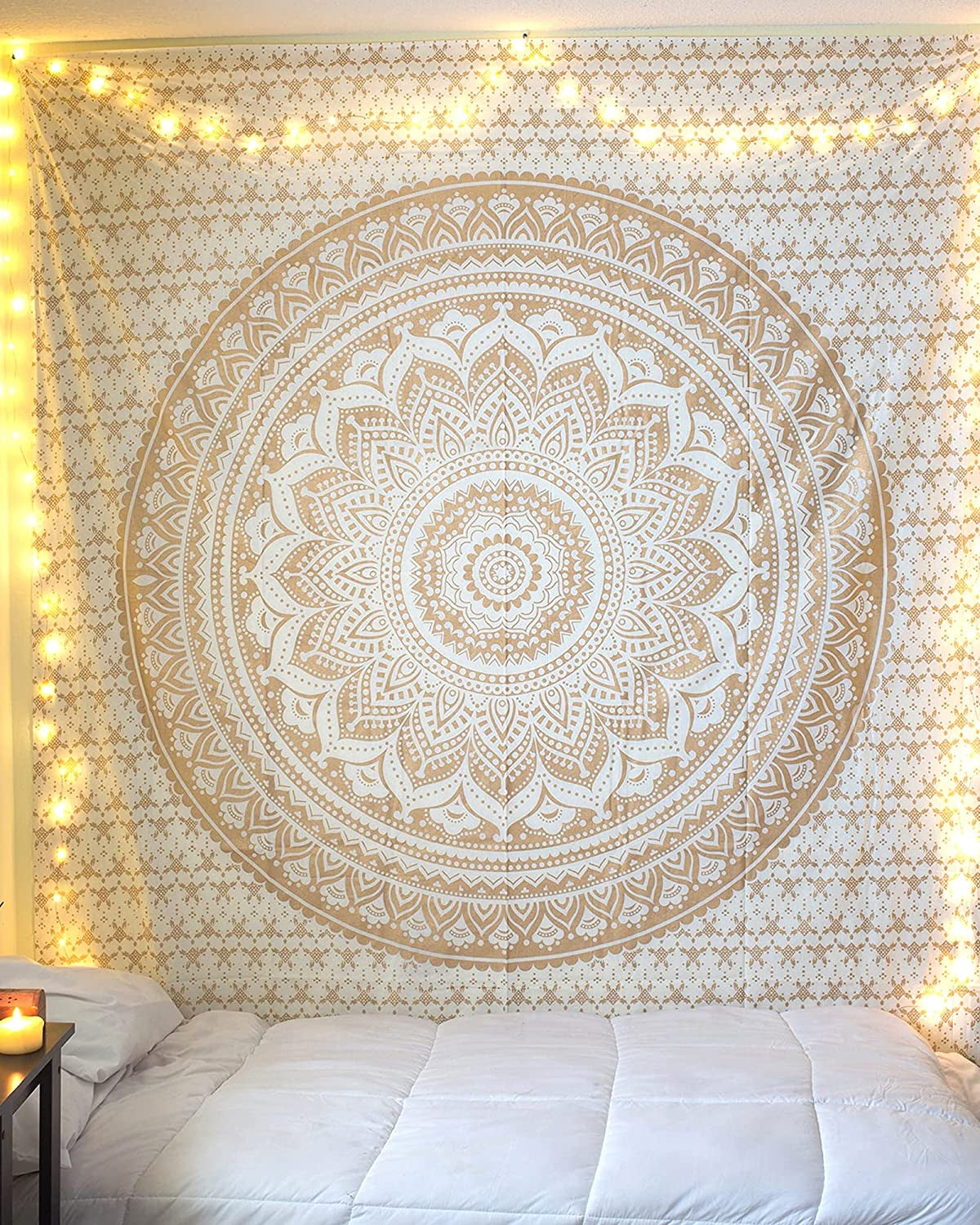 Top Selling Original Gold Mandala Ombre Tapestry Wall Hanging, Boho Bohemian Hippie Tapestries/Indian Cotton Dorm Decor Golden Twin Bedspread/Meditation Yoga Mat Rug 52X60 Inches