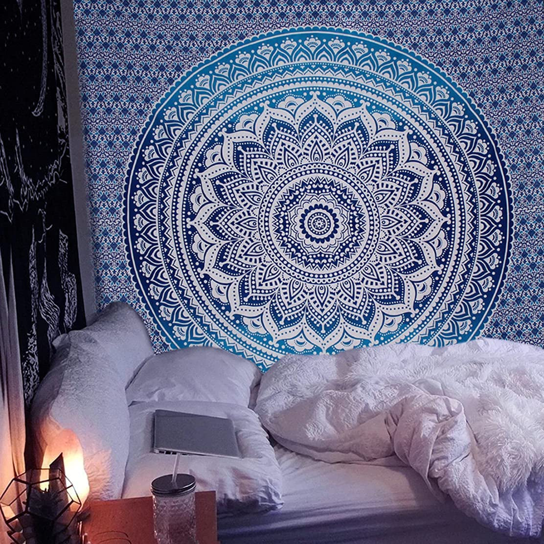 Top Selling Original Gold Mandala Ombre Tapestry Wall Hanging, Boho Bohemian Hippie Tapestries/Indian Cotton Dorm Decor Golden Twin Bedspread/Meditation Yoga Mat Rug 52X60 Inches