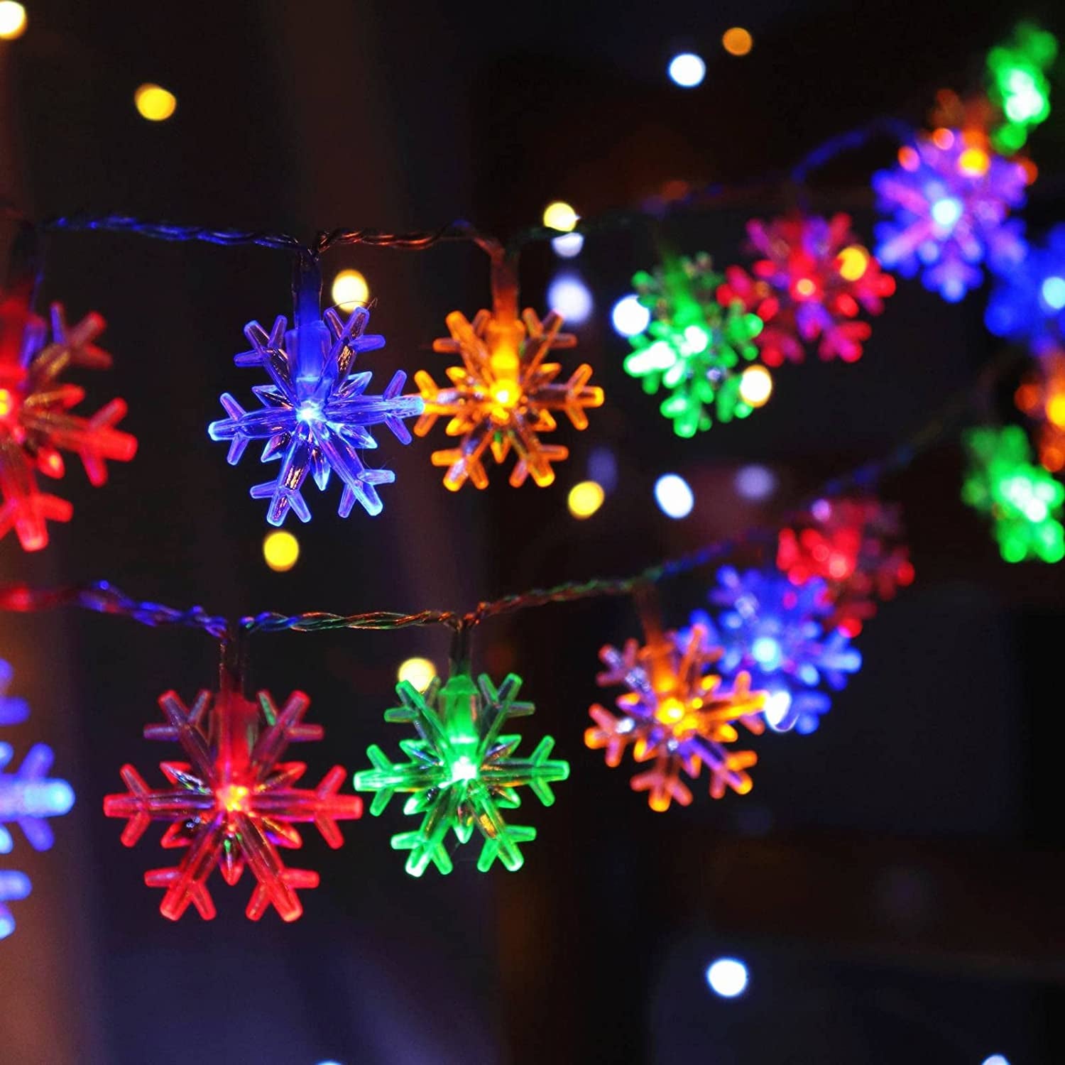 Christmas Lights, 20 Ft 40 LED Snowflake String Lights Battery Operated Fairy Lights for Bedroom Room Party Home Xmas Decor Indoor Outdoor Tree Decorations Warm White