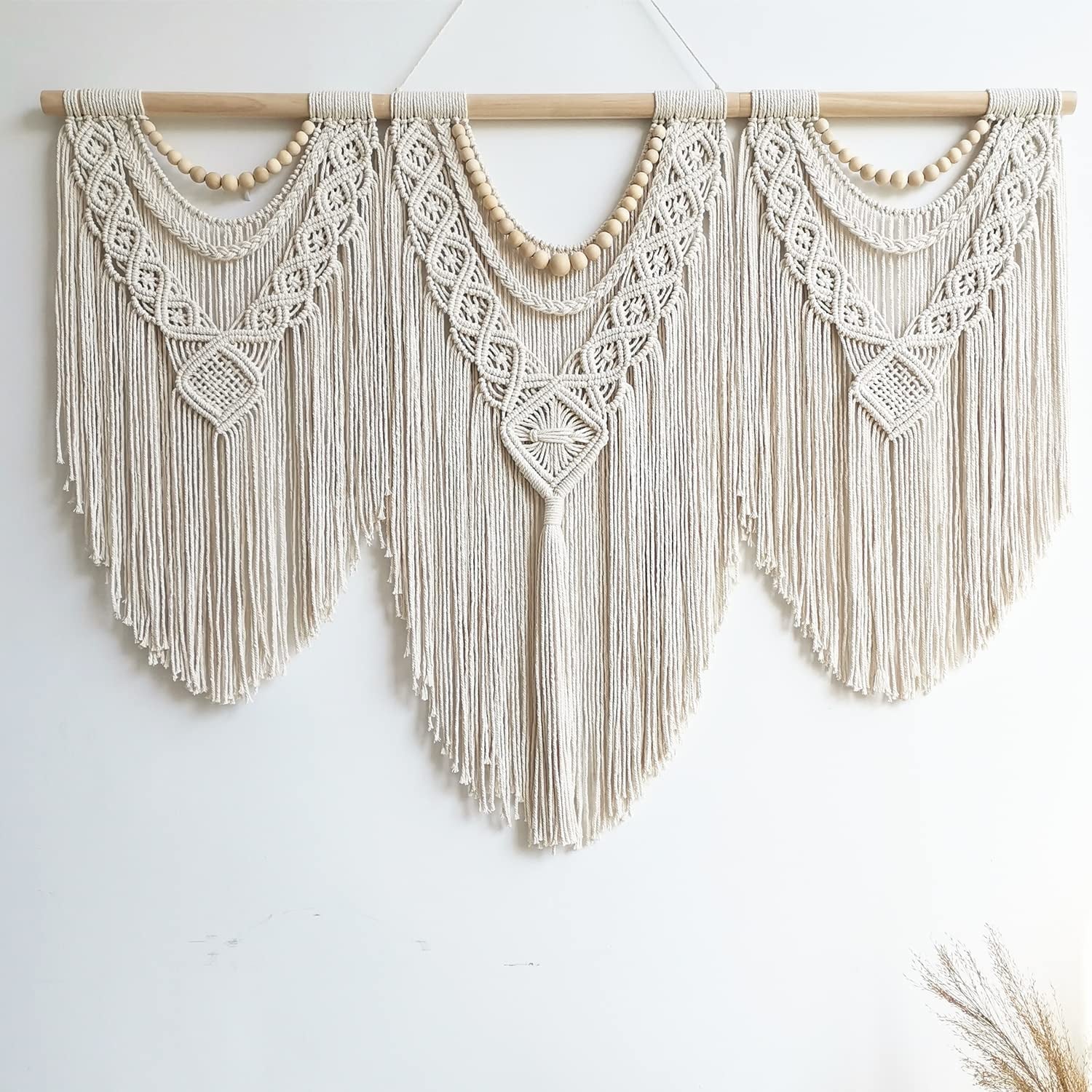 Large Macrame Wall Hanging - Boho Tapestry Macrame Wall Decor Art- Chic Bohemian Handmade Woven Tapestry Home Decoration for Bedroom Living Room Apartment Wedding Party - 43"X32" (Beige-Leaf)