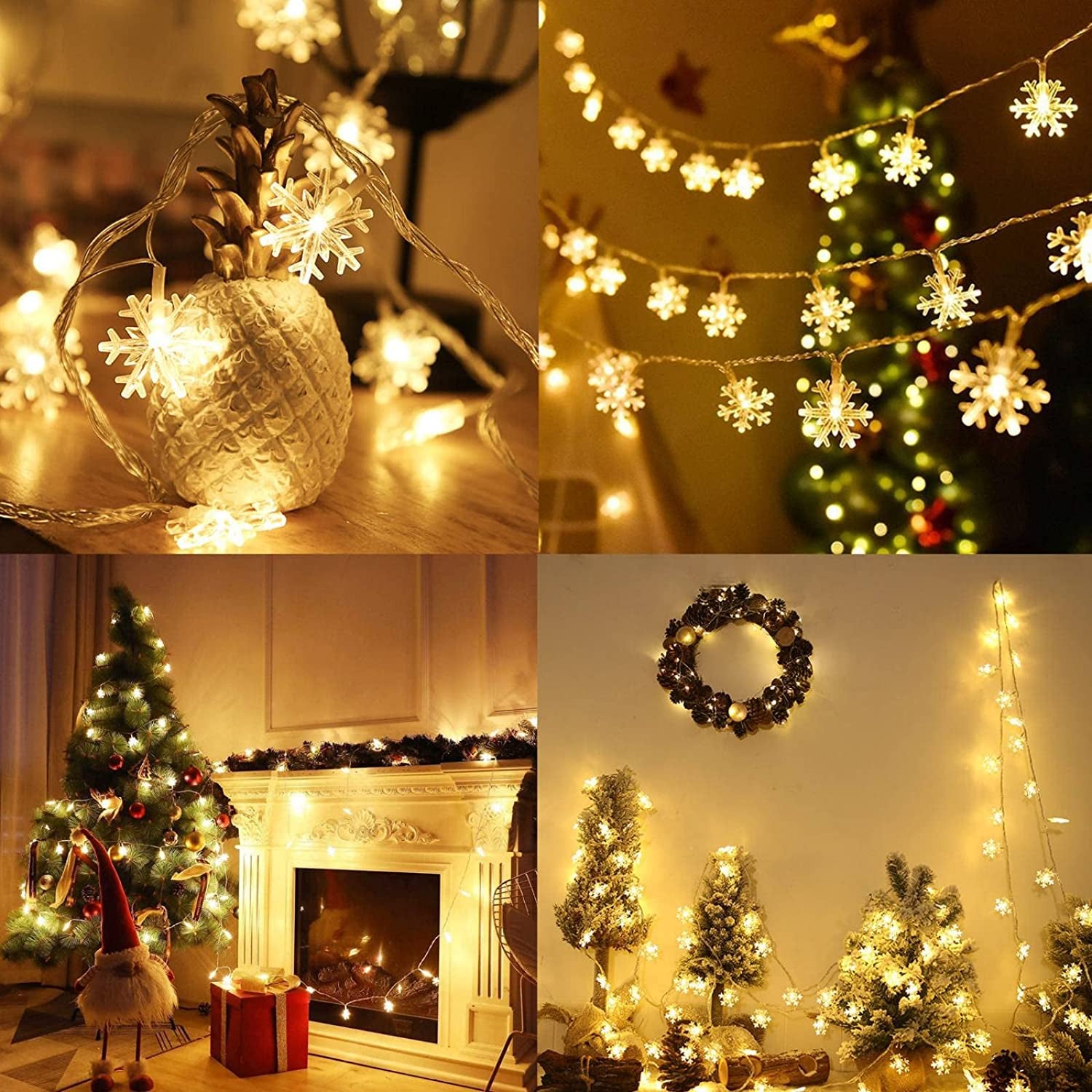 Christmas Lights, 20 Ft 40 LED Snowflake String Lights Battery Operated Fairy Lights for Bedroom Room Party Home Xmas Decor Indoor Outdoor Tree Decorations Warm White