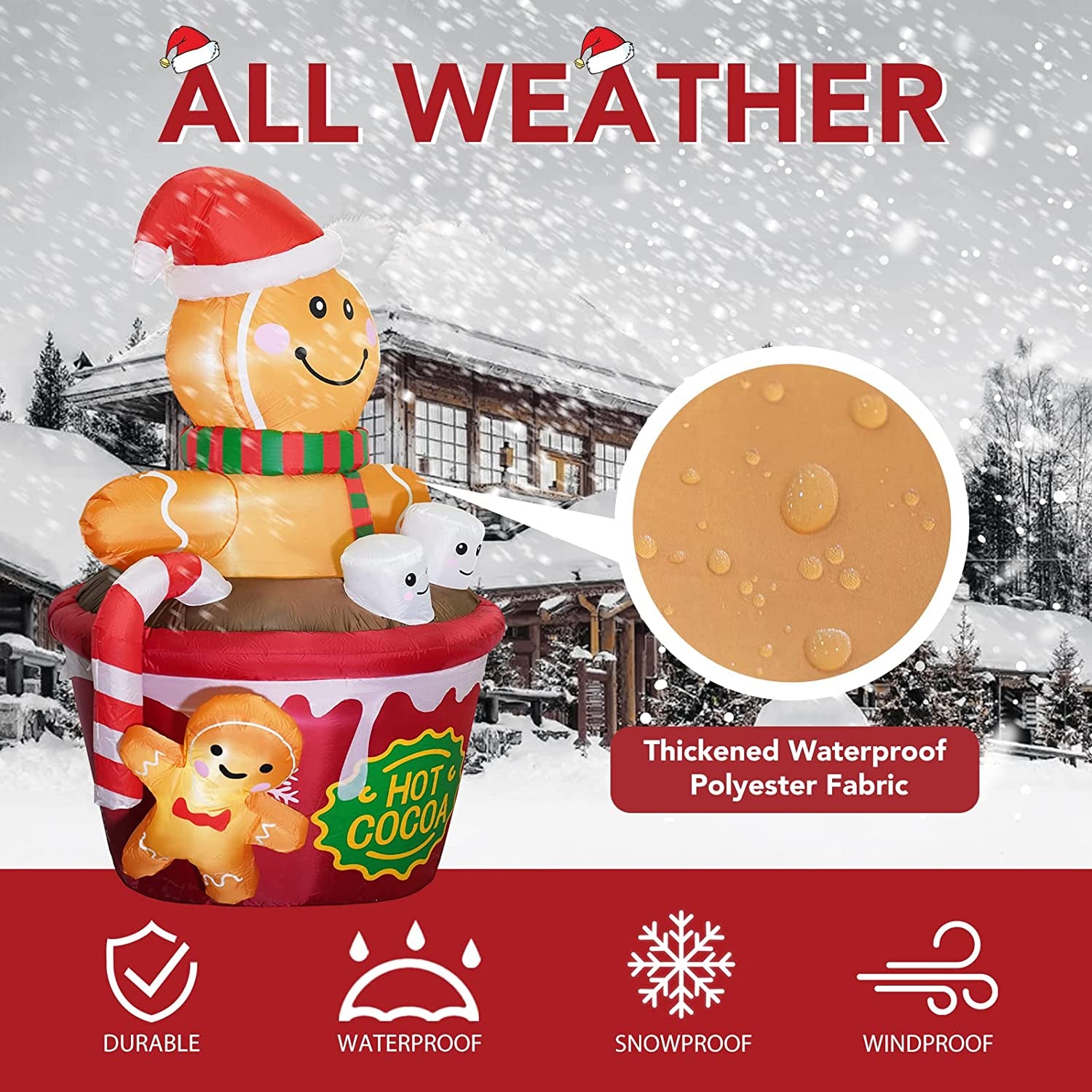 6 FT Christmas Inflatables Outdoor Decorations, Cute Christmas Blow up Yard Decorations Gingerbread Man in Hot Cocoa Mug Scene for Garden Lawn Xmas Decor