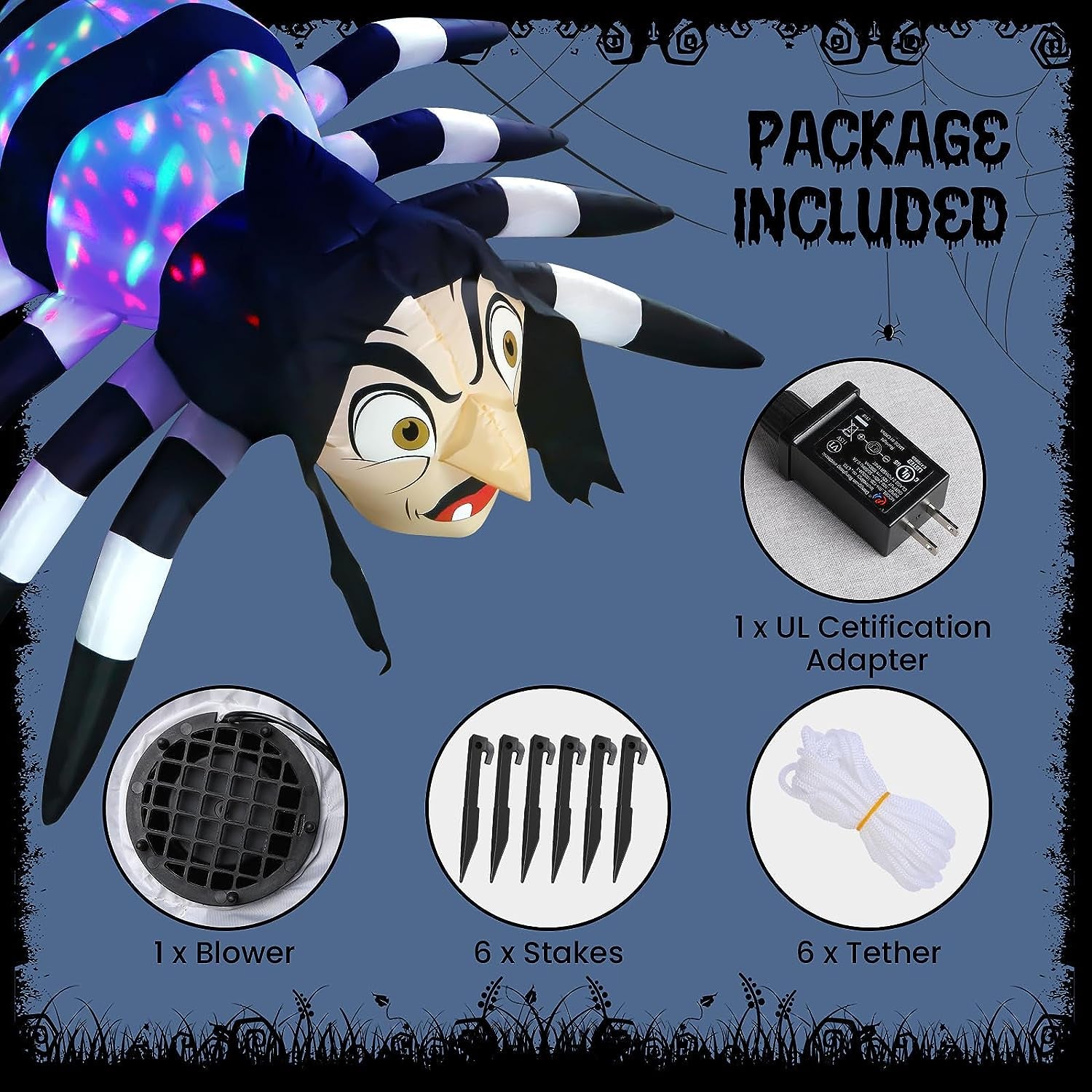 Alupssuc 9 FT Halloween Inflatables Outdoor Decorations Giant Witch Spider, Build-In Magic LED Lights, Blow up Yard Decoration for Halloween Holiday Party, Garden Yard Lawn Patio outside House Decor