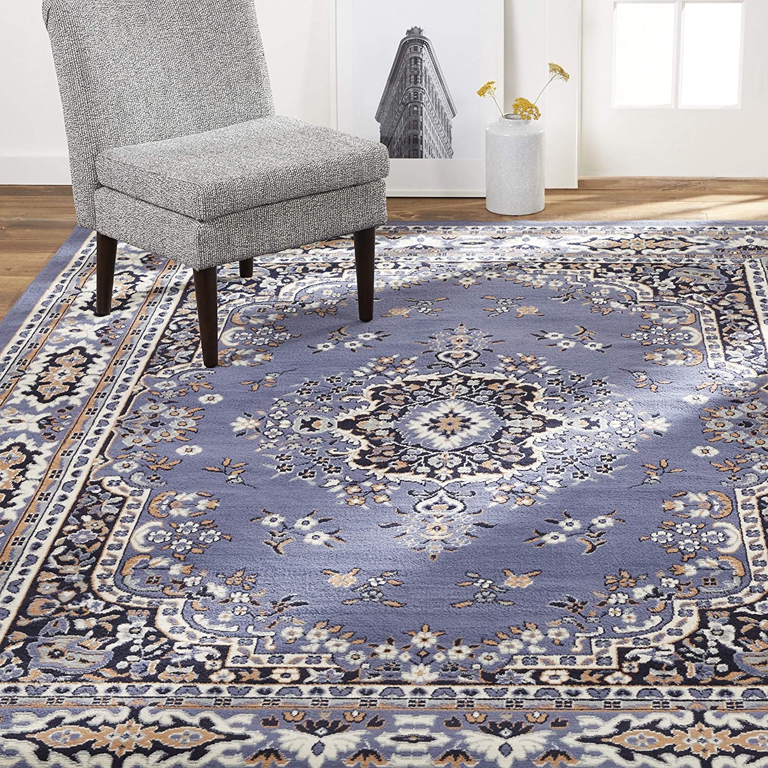 Premium Sakarya Traditional Medallion Border Area Rug, Navy Blue, 21"X35" Rectangle